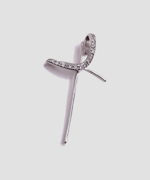 Pendente croce in oro bianco con zirconi