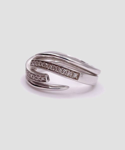 Anello a Fascia Intrecciata in Oro Bianco 18k e Diamanti