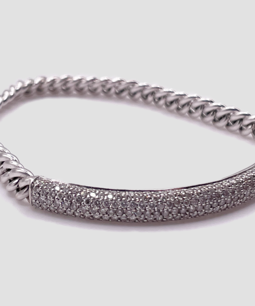 Bracciale in Oro Bianco 18k con Barretta in Pavé di Diamanti