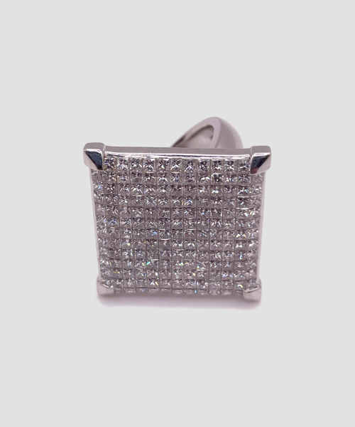 Anello "Ice Cube" in Oro Bianco 18k con Pavé di Diamanti da 4.75 ct