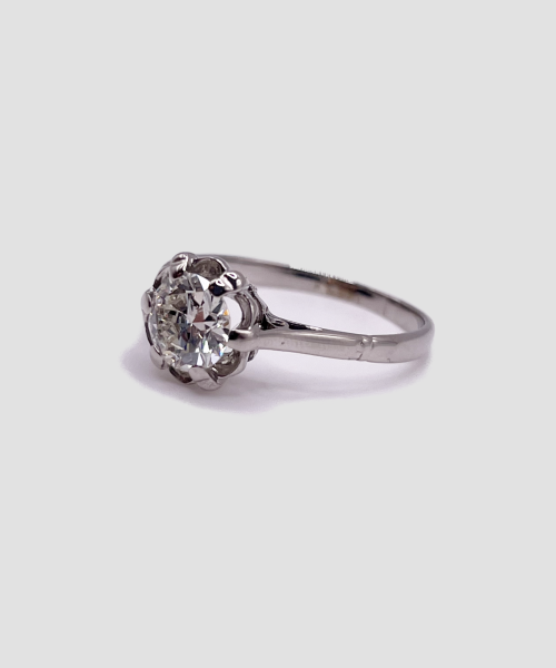 Anello Solitario in Oro Bianco 18k con Diamante Taglio Antico 0.75ct