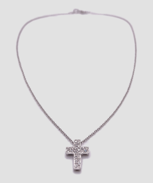 Collana in Oro Bianco 18k con Pendente a Croce in Pavé di Diamanti 0.20ct
