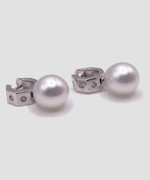 Orecchini Salvini in Oro Bianco 18k con Perle e Diamanti